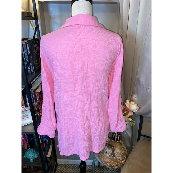 Nicole Miller Pink Textured Button Front Shirt Medium 100% Cotton Top - Picture 5 of 12